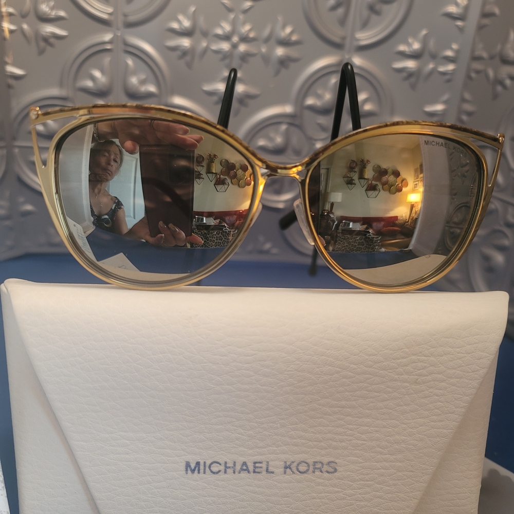 NIB! MICHAEL KORS MK1020 SUNGLASSES: GOLDTONE TORTOISESHELL w/BROWN MIRROR LENS
